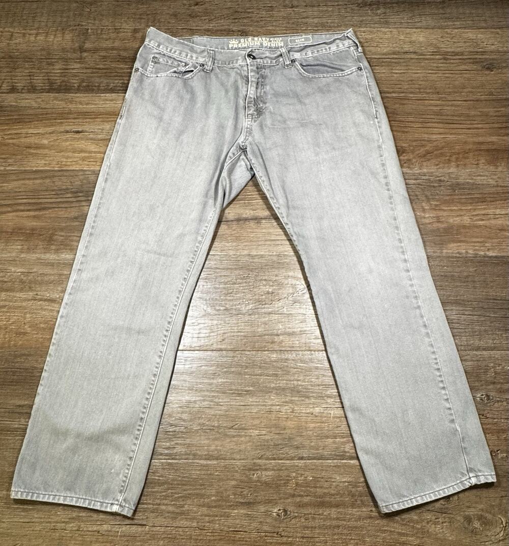 Old Navy Premium Denim Micro Blue Slim Jeans Men’s 36x30 Gray 5-Pocket Pants